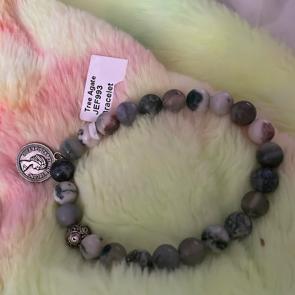NWT Genuine Natural Tree Agate Bead Bracelet